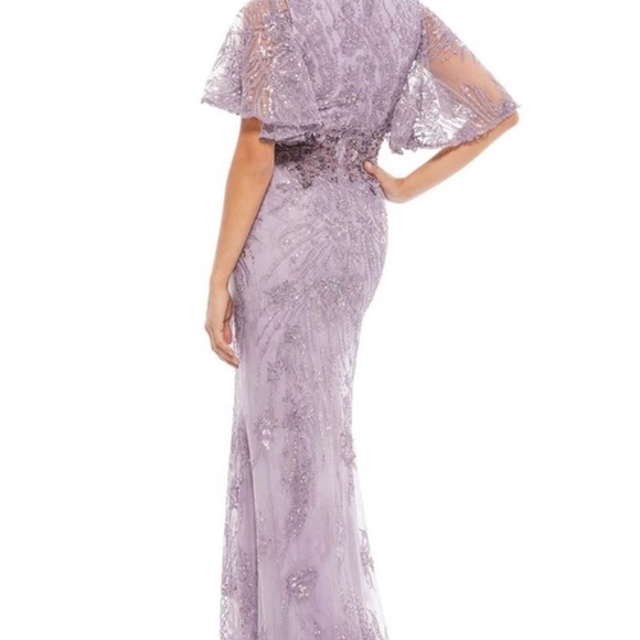 Mac Duggal 67493 Vintage Lilac Flutter Sleeve Beaded Evening Gown Size 6 - Picture 4 of 7